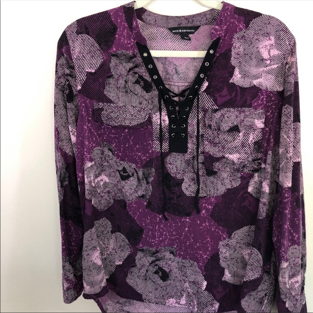 Rock and Republic Popover Shirt Floral Purple